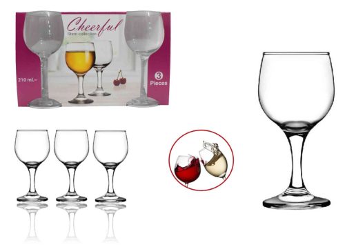 Pohár Üveg Cheerful Talpas Boros 210ml 3 Darabos 