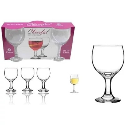 Pohár Üveg Cheerful Talpas Boros 250ml 3 Darabos 