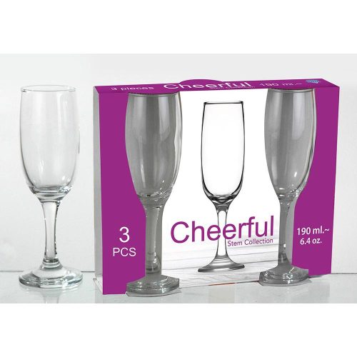 Pohár Üveg Cheerful Talpas Pezsgős 190ml 3 Darabos 