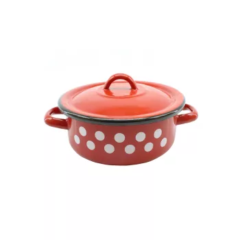 Zománcozott Lábas+Fedő 17cm Piros Dekor