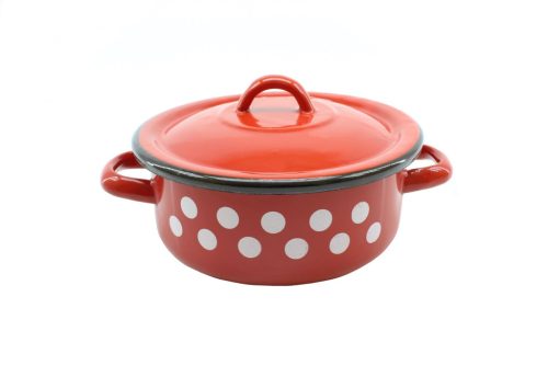 Zománcozott Lábas+Fedő 17cm Piros Dekor