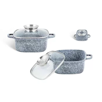   Lábas Szögletes Gránit/Kerámia Bevonattal Edenberg 2.8 Literes Üveg Fedővel 20cm Szürke EB-8001 (6/#)