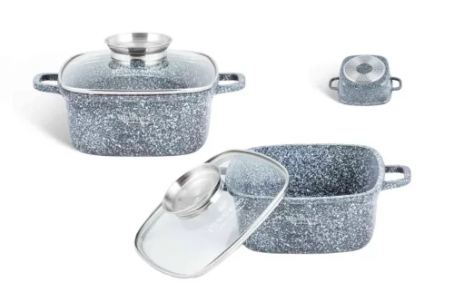 Lábas Szögletes Gránit/Kerámia Bevonattal Edenberg 2.8 Literes Üveg Fedővel 20cm Szürke EB-8001 (6/#)