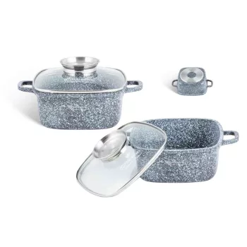   Lábas Szögletes Gránit/Kerámia Bevonattal Edenberg 4.4 Literes Üveg Fedővel 24cm Szürke EB-8002 (6/#)