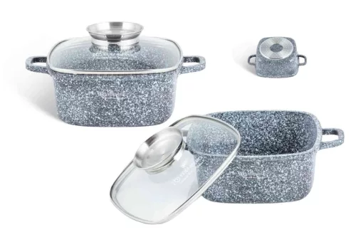 Lábas Szögletes Gránit/Kerámia Bevonattal Edenberg 4.4 Literes Üveg Fedővel 24cm Szürke EB-8002 (6/#)