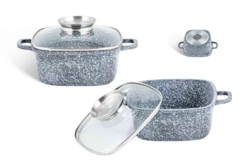Lábas Szögletes Gránit/Kerámia Bevonattal Edenberg 3.7 Literes Üveg Fedővel 22cm Szürke EB-8015 (6/#)