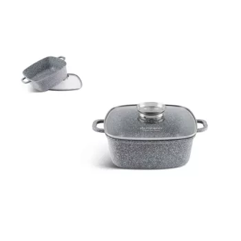   Lábas Szögletes Gránit/Kerámia Bevonattal Edenberg 5.5 Literes Üveg Fedővel 26cm Szürke EB-8016 (6/#)