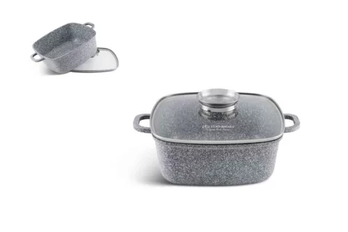 Lábas Szögletes Gránit/Kerámia Bevonattal Edenberg 5.5 Literes Üveg Fedővel 26cm Szürke EB-8016 (6/#)
