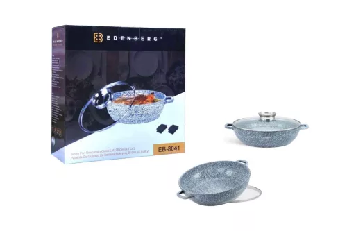 Lábas Kerek Alacsony Gránit/Kerámia Bevonattal Edenberg 3.3 Literes Üveg Fedővel 28cm Szürke EB-8041 (6/#)