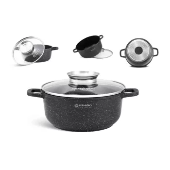   Lábas Kerek Edenberg 4.5 Literes Üveg Fedővel 24cm Fekete EB-8118 (6/#)
