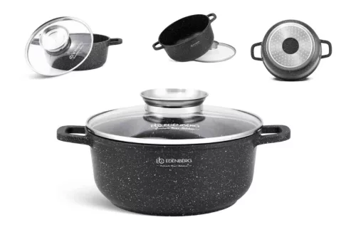 Lábas Kerek Edenberg 4.5 Literes Üveg Fedővel 24cm Fekete EB-8118 (6/#)