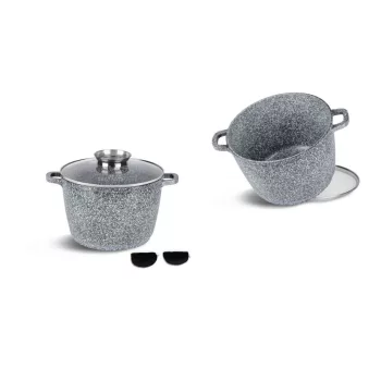   Fazék Kerek Gránit/Kerámia Bevonattal Edenberg 6.2 Literes Üveg Fedővel 20cm EB-8008 (4/#)