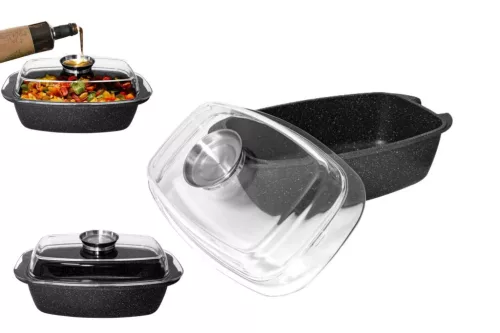 Lábas Szögletes Gránit/Kerámia Bevonattal Meyerhoff 6 Literes Üveg Fedővel 32cm Fekete (6/#)