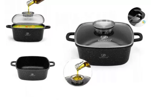 Lábas Szögletes Gránit/Kerámia Bevonattal Meyerhoff 3.7 Literes Üveg Fedővel 22cm Fekete (6/#)