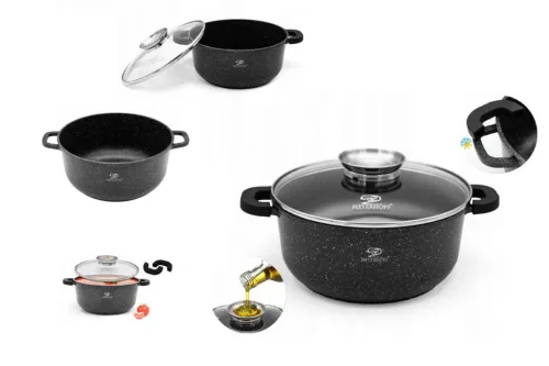 Lábas Kerek Gránit/Kerámia Bevonattal Meyerhoff 3.3 Literes Üveg Fedővel 22cm Fekete (6/#)