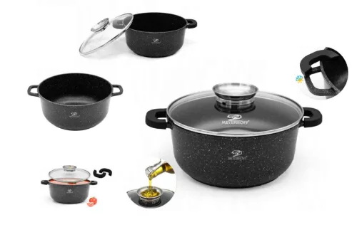 Lábas Kerek Gránit/Kerámia Bevonattal Meyerhoff 4.2 Literes Üveg Fedővel 24cm Fekete (6/#)