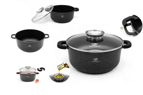 Lábas Kerek Gránit/Kerámia Bevonattal Meyerhoff 5.5 Literes Üveg Fedővel 26cm Fekete (6/#)