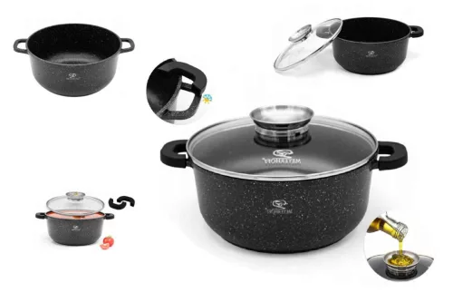 Lábas Kerek Gránit/Kerámia Bevonattal Meyerhoff 6.3 Literes Üveg Fedővel 28cm Fekete (6/#)