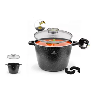   Fazék Kerek Gránit/Kerámia Bevonattal Meyerhoff 10 Literes Üveg Fedővel 28cm Fekete (4/#)