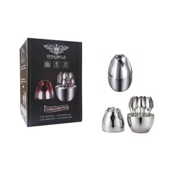   Evőeszközszett Inox 24 Darabos Tojás Alakú Tartóval Fehér RB-735 (8/#)