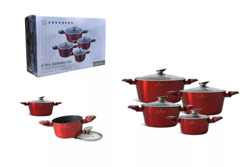 Edénykészlet Préselt Aluminium Edenberg 8 Részes Piros (4 Lábas + 4 Fedő) EB-7433 (1/#)