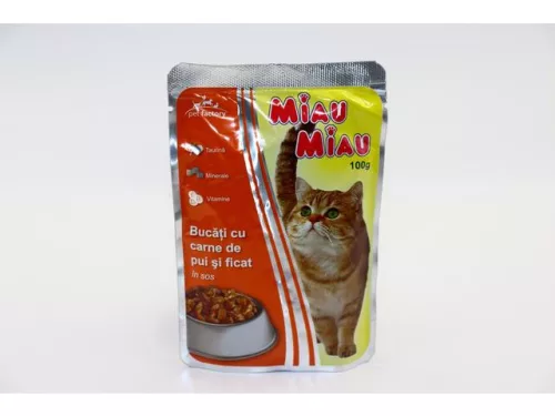 Miau Miau Nedves Macskaeledel 100g, Csirke & Máj, Adult (24/#_576/sor_6336/rkl)