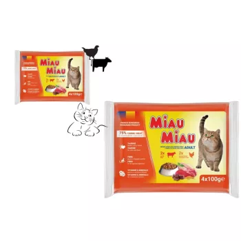   Miau Miau Nedves Macskaeledel Mix 4*100g Csirke/Máj/Marha (13/#_156/sor_1560/rkl)