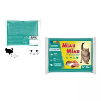   Miau Miau Nedves Macskaeledel Mix 4*100g Pulyka/Lazac (13/#_156/sor_1560/rkl)