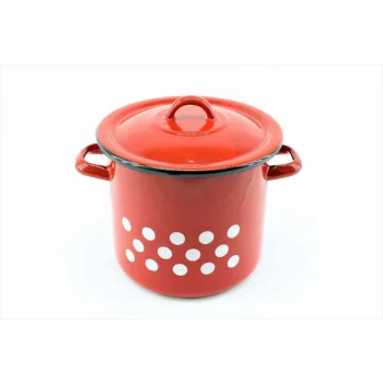 Zománcozott Fazék+Fedő 17cm Piros Dekor
