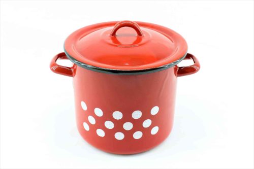 Zománcozott Fazék+Fedő 17cm Piros Dekor