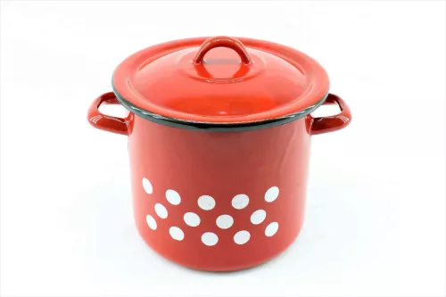 Zománcozott Fazék+Fedő 17cm Piros Dekor