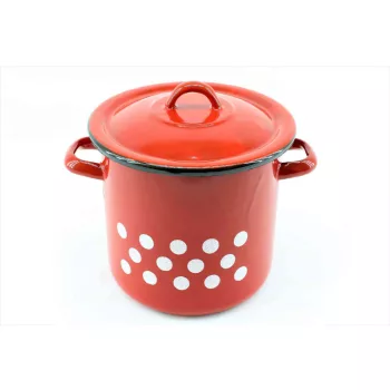 Zománcozott Fazék+Fedő 21cm Piros Dekor