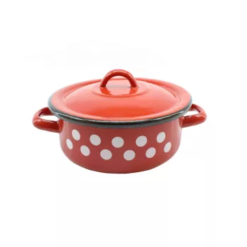 Zománcozott Lábas+Fedő 19cm Piros Dekor