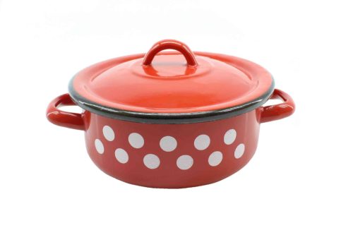 Zománcozott Lábas+Fedő 19cm Piros Dekor