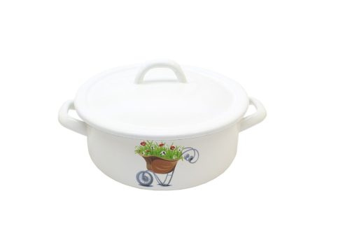 Zománcozott Lábas+Fedő 22cm Piros Dekor
