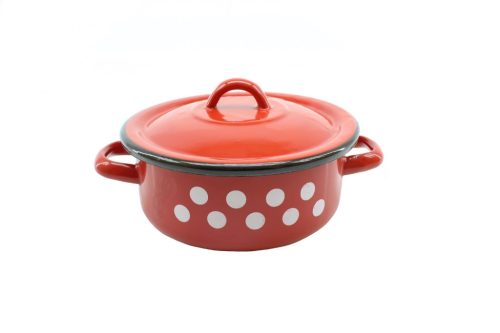Zománcozott Lábas+Fedő 15cm Piros Dekor