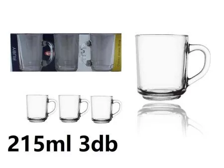 Bögre Üveg 215ml Ruby 3 Darabos (16/#_448/rkl)