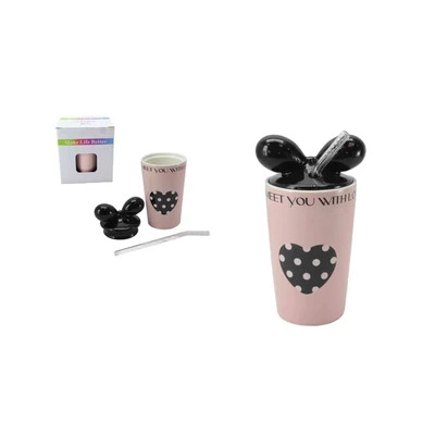 Pohár Kerámia + Tető + Szívószál 350ml Lu-13 