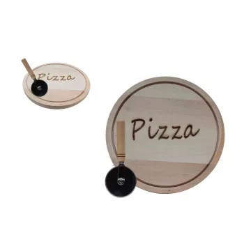   Farfurie din lemn pentru pizza cu inscripție 30 cm + tăietor pizza (20/#)