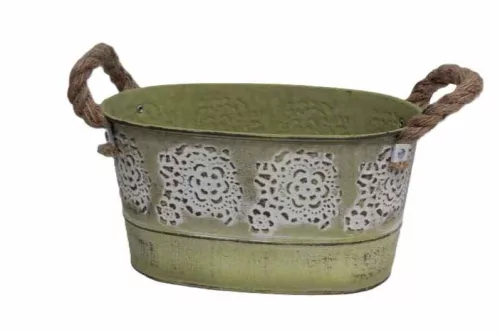 Bádog Kaspó Ovális Kötélfülű 140-B-344 - (20*12)*10.5H*(17*9)cm (90/#)