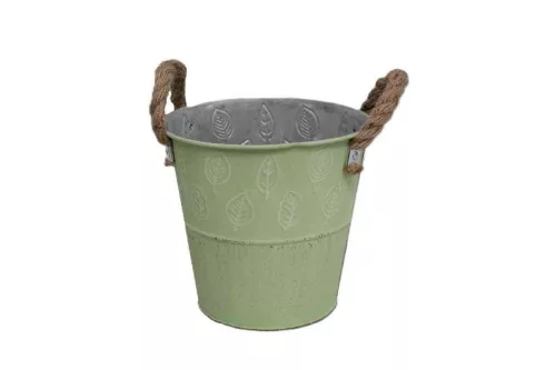 Bádog Kaspó Zöld Kötélfülű 140-B-366 - D15*14.3H*D11cm (80/#)