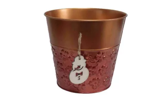 Bádog Kaspó Karácsonyi Logóval  140-B-384/M - D18*16.5H*D13cm (80/#)
