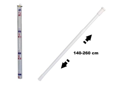 Zuhanyfüggönyrúd Teleszkópos Fehér Fém Műanyag Bevonattal 140-260cm eng-593