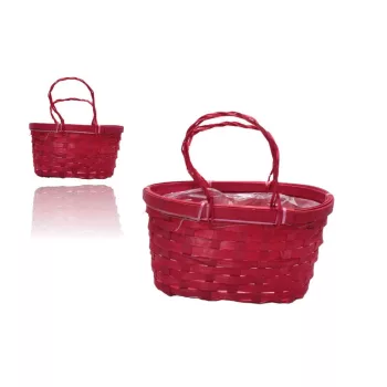 Fonott Kosár Ovál Füles Piros 21*11cm 66-23/P (120/#)