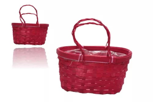 Fonott Kosár Ovál Füles Piros 21*11cm 66-23/P (120/#)