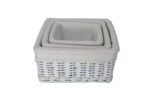 Vessző Kosár Szett 3 Darabos Kocka Textiles Fehér 68-240 (8/#)