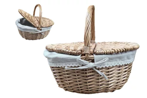 Piknik Kosár Vessző Textillel Natúr 68-61/P 40*30*19*35cm (8/#)