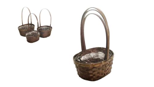 Bambusz Flor.Ovál Barna S/3 47-471 - 24*20*H11/36cm