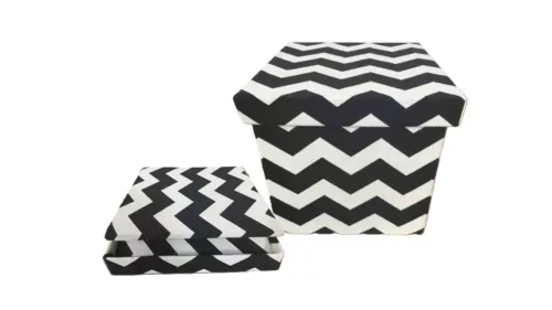 Cutie mobilă textilă, zigzag negru 55-LM-167 - 20*20*H19cm