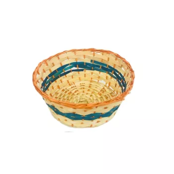   Coș rotund din bambus cu dungi portocalii-albastre 208-70 - D21*H9cm